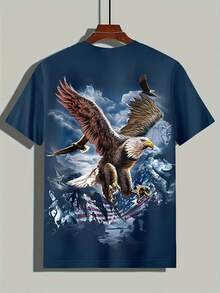 Men'S Patriotic Eagle & American Flag Graphic T-Shirt - Lightweight Breathable Short Sleeve Round Neck Tee With City Skyline Design, Regular Fit Casual Top For Casual Attire, PLUS SIZE - 混合色 - 查看 4