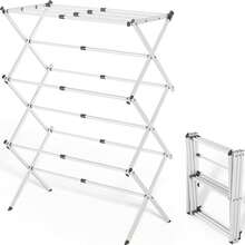 Heavy-Duty Stainless Steel Floor-To-Ceiling Drying Rack, Expandable And Foldable Three-Layer Laundry Drying Rack, Towel Rack, Air Drying Rack, Suitable For Indoor And Outdoor Drying And Hanging, Space-Saving Clothing Drying Rack - White - View 9
