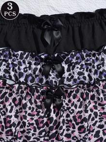 3条装豹纹荷叶边性感女士低腰内裤 - 彩色 - 查看 4