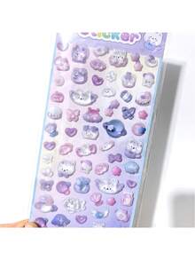 3/2张可爱浮雕纹理贴纸，防水透明水晶贴纸，适合作为儿童奖励礼物，卡通幽灵、怪兽、动物主题材质，可用于手机壳、水瓶、玩具、冰箱、手机等装饰。 - 彩色 - 查看 9