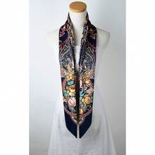 40 x 40 pulgadas, bufanda de saten de seda extragrande para mujer, diadema, bandana para el cabello rizado, diadema - 40120OxfordBluePaisl - Ver 4