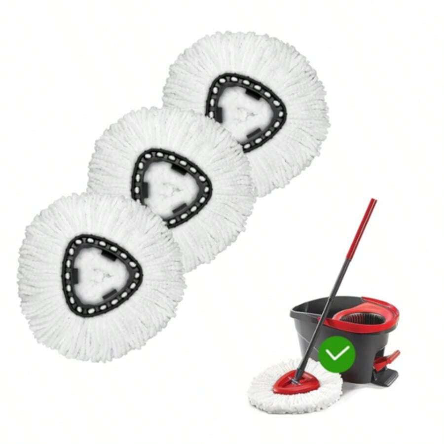 Mop Head Replacement, 3 Pack Spin Mop Refill Replace Head Compatible O Cedar Easywring 1-Tank System, Great Cleaning Power, Microfiber, Helper Housework, Machine Washable Easy-To-Replace, White - 白色 - 查看 1