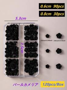 120片8mm+6mm极光山茶花玫瑰美甲装饰贴，透明/白色/黑色混合，3D立体设计，易于粘贴，适用于婚礼、假期、青春活动等场合，可用于美甲设计、珠宝制作、棺材形美甲、法式杏仁形美甲、短指甲和长指甲、椭圆形指甲、方形指甲、珠宝工艺、毕业帽设计、DIY手机壳等。美甲用品 - 彩色 - 查看 19