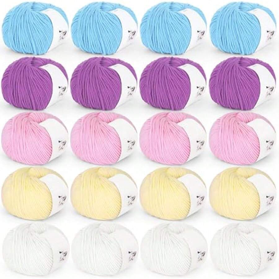 20 Skeins Cotton Yarn For Crocheting-55% Cotton 45% Acrylic-Super Soft Milk Cotton Yarn-Great Crochet And Knitting Starter Kit For Colorful Craft (Color B) - Color B - 查看 1