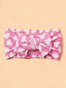 1pc Heart Print Bow Baby Headband, Soft Comfortable Jacquard Nylon Infant Headwear, Valentine's Day Baby Hair Accessory - Multicolor - View 11
