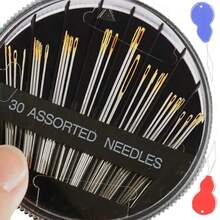 30-Pack Premium Hand Sewing Needles 6 Sizes Assorted Needles With 2 Threaders Embroidery Needles For Handsewing Large Eye Sewing Needle Kit For Art And Craft Projects Sewing Sharp Needles - 黑色 30 根針 - 查看 1