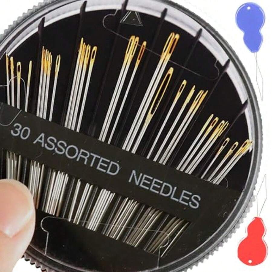 30-Pack Premium Hand Sewing Needles 6 Sizes Assorted Needles With 2 Threaders Embroidery Needles For Handsewing Large Eye Sewing Needle Kit For Art And Craft Projects Sewing Sharp Needles - 黑色 30 根針 - 查看 1