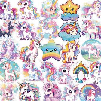 56pcs Cute Unicorn Waterproof Stickers, Suitable For Laptops, Phone Cases, Luggage, Water Bottles, Skateboards, Guitars, Helmets, Refrigerator Safes, Toy Stickers, Gift Decorations, DIY Graffiti Stickers