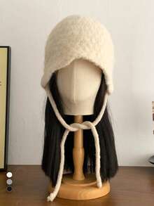 1pc Autumn/Winter Waffle Knit Bucket Hat, New Design With Knitted Blend, Tie-Up, Face-Framing, Warm Knit Cap, Ear Protection, Versatile, Grey Knit Hat, Soft & Cozy, Large Head Circumference, Bucket Hat, Warm Trapper Hat - Multicolor - View 15