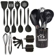 Heat Resistant Silicone Kitchenware Set, Kitchen Utensil Set, Cooking Utensil Set, One-Piece Silicone Handle Non-Stick Cookware Set, Washable Modern Cookware, Kitchen Supplies, Kitchen Small Tools, Kitchen Essentials, Kitchen Baking Tools - Multicolor - View 4