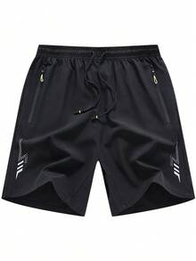 男士夏季休闲运动两件套，反光印花，安全拉链口袋，简约轻便，适合健身、户外活动和日常穿着。 - 黑色 - 查看 2