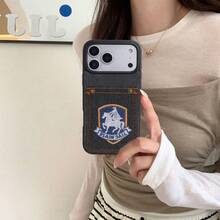 1pc Elegant Embroidered PU Leather Card Holder Phone Case Compatible With Apple 17 16 16e 15 14 Plus 13 12 11 Pro Max, Minimalist Protective Cover - Black 08 - View 2