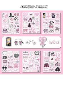 Y2K粉色动漫贴纸，甜美前卫的暗黑可爱风格，饰有爱心图案。可爱又充满创意的卡通文具，适用于DIY手账、拼贴画、剪贴簿、子弹笔记、笔记本、手工制作等。完美适用于返校季、学习用品、冬季用品、感恩节、圣诞节、沙特国庆日、生日、节日，以及送给男友、女友和成年人的礼物。 - 粉色 - 查看 7