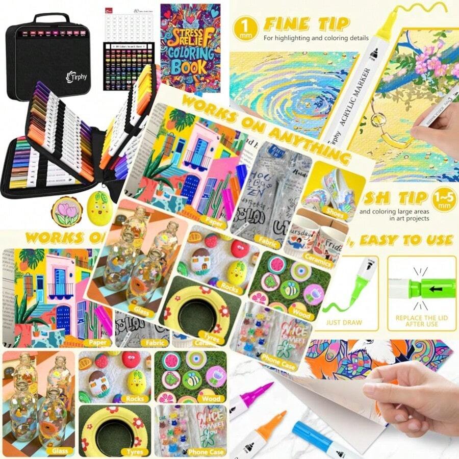 Acrylic Paint Markers 80 Colors Dual Tip With Fine Tip And Brush Tip Acrylic Paint Pens For Stone Wood Canvas Metal Ceramic Fabric Calligraphy Rock Painting DIY Crafts Art Plies Kit - 80 Colours - View 1