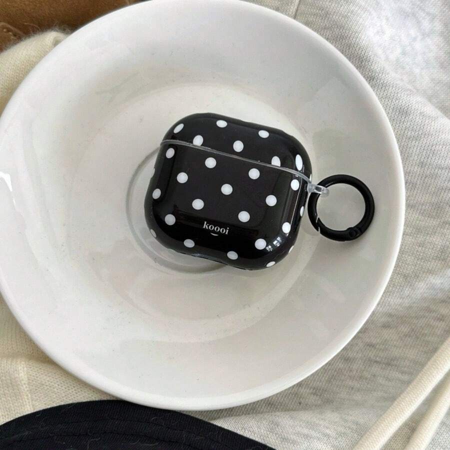 极简黑色波点+挂环耳机保护套，兼容 4/ Pro 3/ Pro 2/ 2，简约时尚女士耳机保护套，苹果耳机保护套/保护壳 - 黑色 - 查看 1