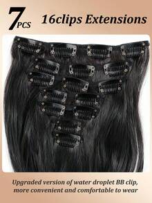 امتدادات شعر مموجة بطول 32 بوصة، 7 قطع/مجموعة، قطع شعر سميكة، تصميم مشبك غير مرئي، ألياف صناعية ناعمة، لون أسود، للنساء - متعدد الألوان - مشاهدة 5