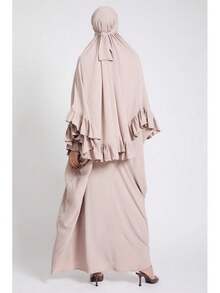 2 piezas Hiyab musulmán + Abaya con dobladillo plisado, diseño clásico y versátil para uso diario, oración, todas las estaciones - Multicolor - Ver 4