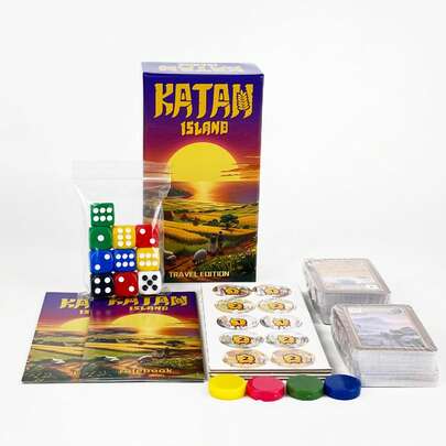 Juego de mesa Katan Island Travel Edition - Versión en inglés y chino, para 2-4 jugadores, juego rápido de 20 minutos, diversión casual y portátil perfecto para reuniones familiares, fiestas grupales y regalos de cumpleaños pensados