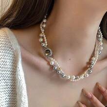 1件时尚双色珍珠妈妈项链 - 法式毛衣链，奢华项圈饰品，适合派对和送礼 - 彩色 - 查看 3