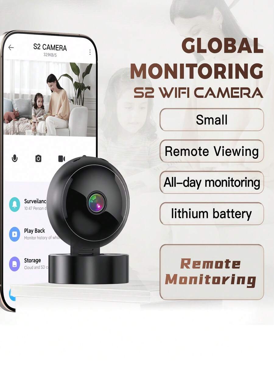 1080P夜视迷你便携式高清WIFI摄像头，360°旋转可调，适用于桌面、壁挂、吸顶安装，支持手机检测报警，支持TF卡和云存储，适用于家庭卧室、走廊、婴儿床、办公室等场景。