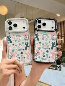 Fashionable Western Cowboy Bohemian Style Horseshoe Cactus Pattern Phone Case. Retro Cowboy Desert Aesthetic Phone Accessories, Compatible With Iphone 17Promax/17pro/17/17Air/16promax/16pro/16plus/16/15promax/15pro/15plus/15/14promax/14pro/14plus/14/13promax/13pro/13/12promax/12pro/12/11promax/11 Phone Cases - 粉色 - 查看 7