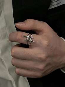 1pc Punk European American Hip-Hop Geometric Star Open Adjustable Ring For Men, Suitable For Party, Date, New Year, Valentine's Day Gift