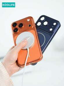 1pc Ultra-Thin Magnetic Frosted PC Phone Case With Large Window, Raised Lens Protection, Compatible With IPhone 17/17 Pro/17 Pro Max - Orange - View 6