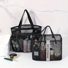 1pc Foldable Mesh Drain Basket, Travel Toiletry Swim Bathroom Storage Basket, Large Capacity Portable Organizer Designed For Versatile Use In Travel, Home, Gym, Hotel, And Dorm Spaces; Breathable Mesh Design With Sturdy Folding Frame, Compact When Collapsed, Easy Drainage, Sturdy Handle Grip, Ideal For Cosmetics, Toiletries, Skincare, Toothbrushes, Razors, Accessories, Swimming Gear, Shower Essentials, And Small Items Organization - Multicolor - View 2