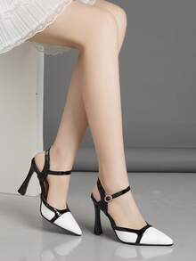 Comfortable Women's High Heel Hollow Out Pumps, Fashion Heeled Shoes - White and Black - View 3