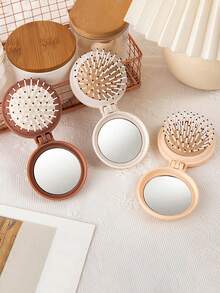 1pc Travel Folding Mirror Hair Brush Round Folding Pocket Size Hair Brush Mini Hair Comb Compact Travel Size Hair Massage Comb For Women Girls Hair Styling Tool Travel Essential Accessories For Outdoor Office Back To School, Back To School, Travel Holiday Essentials, For Women, Brushes, Hair Brush, Edge Brush Hair Brush, Detangling Brush, Barber, Hairdressing Equipment, Hairstyle, Hairdressing, Hair Brush, Brush Hair Brush Set, Comb Hair, Comb For Curls, Detangling Brush, Hair Brush For Women, Barber Accessories, Barbershop, Hairdressing Equipment - 彩色 - 查看 4