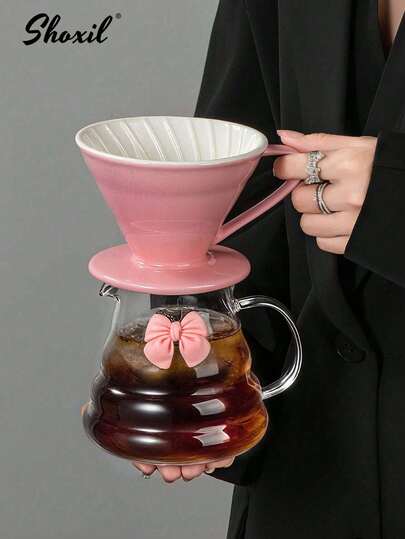 shoxil 1 st. rosa fluga-kaffekanna utan lock, kaffeservis i högt borosilikatglas, molnformad genomskinlig kaffekanna, för hemmet, kontoret, utflykten