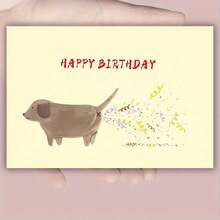 A Cartoon Dog Fantasy Birthday Card - Birthday Wishes, Unique Creative Design, Humorous Celebration Card, Suitable For Friends, Family, Classmates, Quirky Business Thank You Card, High-Quality Paper With Envelope - Red - View 2