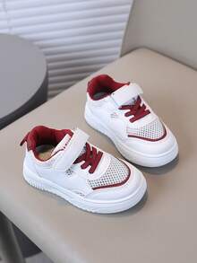 Giày thể thao cổ thấp thoáng khí bằng lưới cho trẻ em, giày trắng cho bé gái, giày thể thao đế dày cho bé trai, giày bệt cho học sinh. - Đỏ - Xem 5