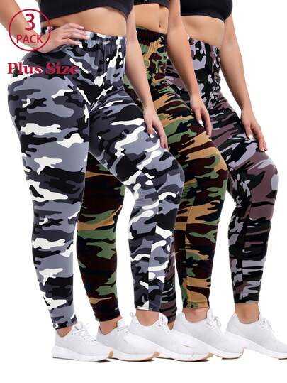 大码女式迷彩紧身裤，高弹力修身休闲运动裤，黑白配色，紧身塑形，瑜伽裤，适合居家、户外散步、购物、健身、举重等场合。