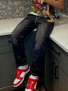 Men's Slim Fit Stretch Denim Jeans, Slim Fit Versatile Everyday Wear, Suitable Gift For Husband/Boyfriend - Black - View 4