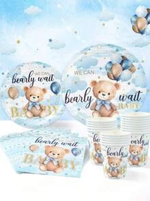 Blue Bear Themed Party Decorations, Stitch Disposable Tableware, Gender Reveal Party Supplies, Party Favors, Party Table Decor, Suitable For Family Holiday Parties, Blue Bear Style Party Supplies - Blue Bear - View 7