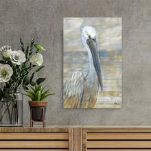 Framed Canvas Coastal Pelican Bird Abstract Portrait Canvas Wall Art, Design By Paul Brent. Charming Art For New Year, Thanksgiving, Christmas And Halloween – Perfect Picks For Home Decor, Living Room, Kitchen, Bathroom & Room Decor. - Đóng khung - Xem 3
