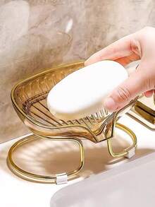 Luxury Acrylic Sink Soap Dish With Self-Draining Metal Holder For Bathroom And Washbasin - 金色 - 查看 1