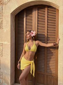 Bộ bikini 3 mảnh mới năm 2026 dành cho nữ | Thời trang, gợi cảm - Cần thiết cho kỳ nghỉ hè ở bãi biển. - Màu vàng - Xem 4