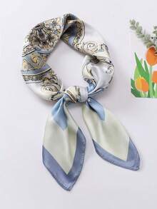 1 chiếc khăn vuông 70cm in họa tiết hoa mùa xuân/hè dành cho nữ, chất liệu giả lụa, khăn choàng giữ ấm cổ đa năng phù hợp sử dụng hàng ngày. - Xanh lam-xanh lục - Xem 3