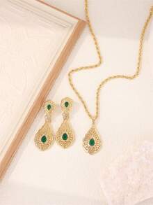 2pcs Women's Earrings & Necklace Jewelry Set, Vintage Palace Style, Rhinestone Inlaid, Middle Eastern Women's Festival Costume Accessories, Bridal Wedding Jewelry Set, Holiday Gift - Multicolor - View 12