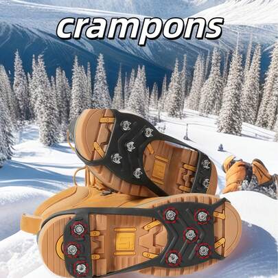 1双户外防滑鞋套，适用于雪地、冰面、攀岩、徒步、户外行走，保护鞋刃，防滑钉，鞋底，防刮雪设计，轻便设计，钉链爪，冬季户外应用，5爪钉爪，8齿钉爪，防滑鞋套，防滑攀岩装备，简约齿爪户外鞋套