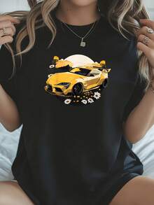 JDM Supra MK5 GR Daisy Flowers 2JZ Stance Graphic T-Shirt T-Shirt - Black 2 - View 3
