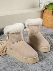 Women's Snow Boots, Platform Fuzzy Winter Water Resistant Mini Ankle Boots Stable Lightweight Booties Anti-Slip With Memory Foam Halloween Outdoor Boots - 杏色 - 查看 5