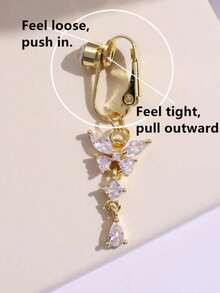 1pc Pink Butterfly Shaped Fake Belly Button Ring, Women Jewelry - Gold - View 3