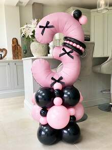 41件/套黑粉数字气球套装，包含32英寸0-9糖果粉色数字气球和黑粉乳胶气球，适用于生日派对、蝴蝶结派对、粉色主题派对、粉色米老鼠主题派对、公主生日派对装饰、结婚纪念日等场合。 - 彩色 - 查看 6