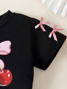 Toddler Girls' Cartoon Print Round Neck Short Sleeve Top And Bubble Skirt Set - Black - View 4