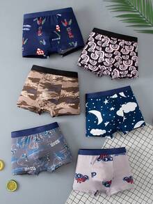 6pcs/Pack Boys' Printed Boxer Briefs - Multicolor - View 1