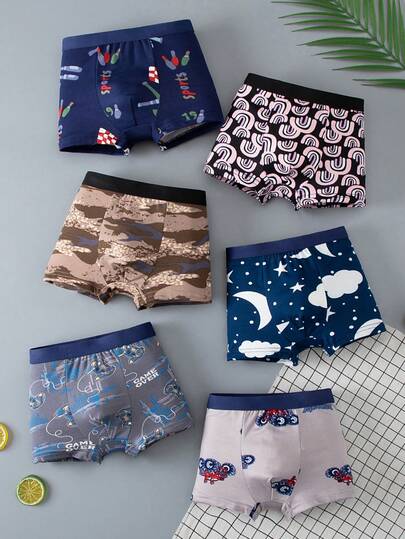 6pcs/Pack Boys' Printed Boxer Briefs