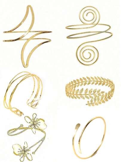 imoli 1件时尚创意夸张金属花卉螺旋臂环手镯，适合作为送给去海滩度假的女性的珠宝礼物